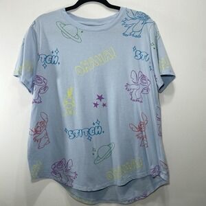 Disney Stitch All-Over Print Graphic Tee Shirt Blue XXL (19) Ohana